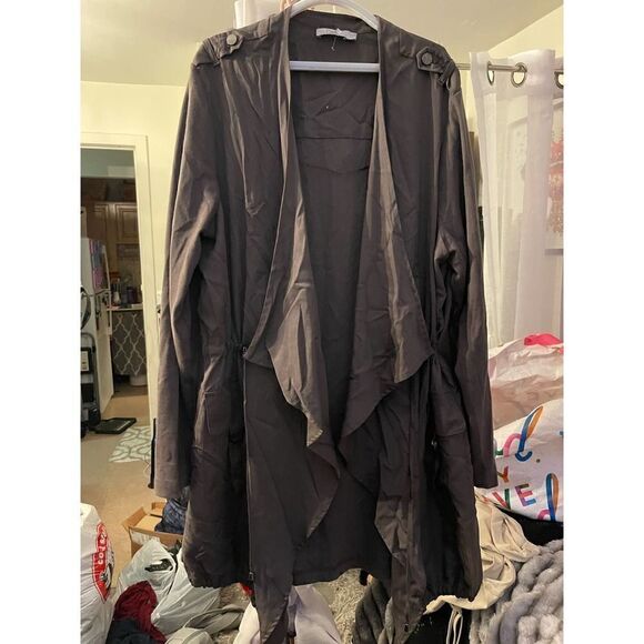 Olive green plus size drape jacket/coat/trench cardigan - Picture 3 of 9